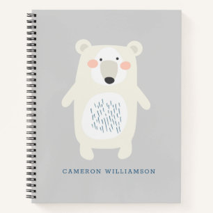 Cute Polar Bear Grey Personalised School Notebook