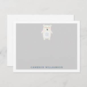 Cute Polar Bear Grey Personalised Stationery   Card
