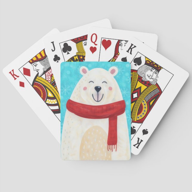 Cute Polar Bear Holiday Art Playing Cards (Back)