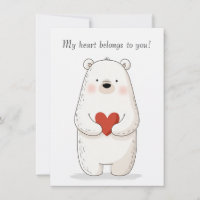 Cute Polar Bear Hugging a Red Heart - Love 