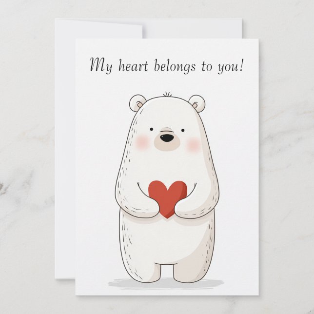 Cute Polar Bear Hugging a Red Heart - Love  Invitation (Front)