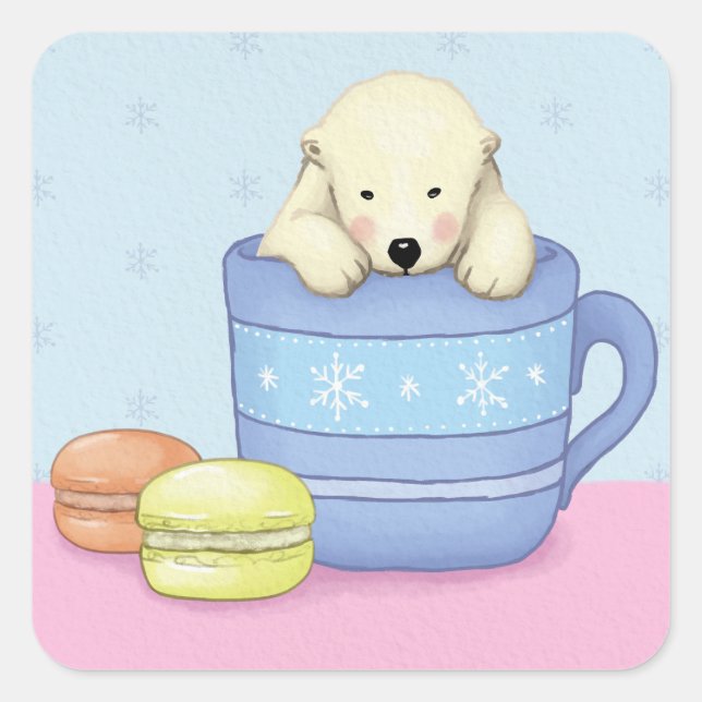 Cute Polar Bear Illustration Square Sticker (Front)
