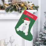 Cute Polar Bear in Santa Hat Monogram Kids Small Christmas Stocking<br><div class="desc">Cute polar bear Christmas stocking in beautiful green and red.. This pretty animal looks very cute in a holiday red Santa hat with a little smile. Customise this kids gift with your own personalisation under the polar bears.</div>