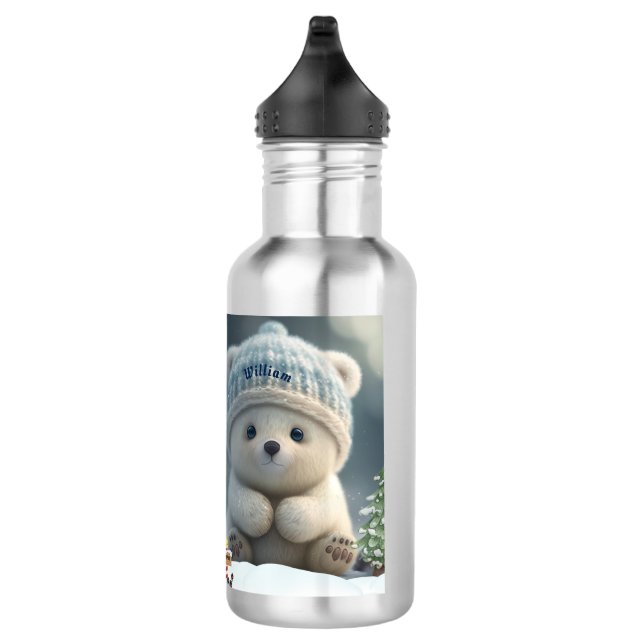 Cute Polar Bear in Snow Blue Hat Personalised  532 Ml Water Bottle (Right)