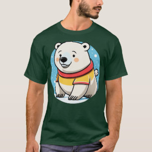 Cute Polar Bear in Yellow TShirt and Red Scarf