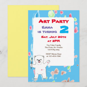 Cute Polar bear kids Art Birthday Party Invitation
