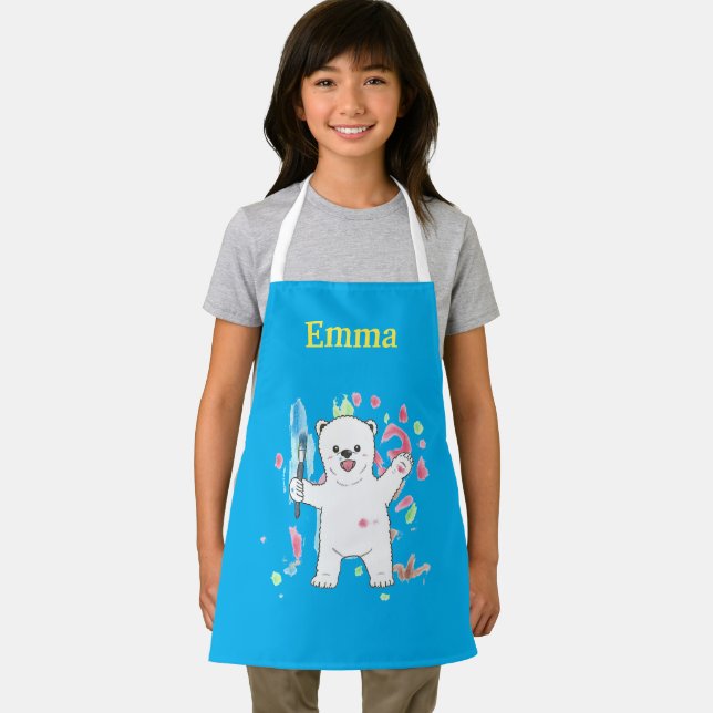 Cute Polar bear Kids Name Art Apron (Insitu)