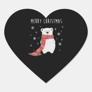 Cute Polar Bear  Merry Christmas Xmas Heart Sticker