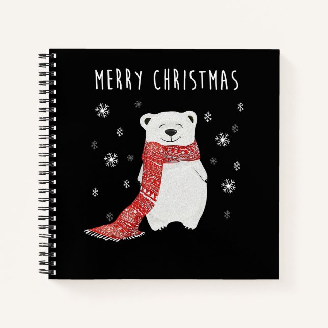 Cute Polar Bear  Merry Christmas Xmas Notebook (Front)