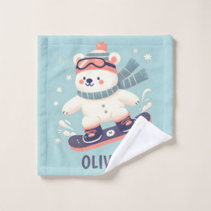 Cute Polar Bear on a Snowboard Personalised Wash Cloth