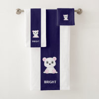Cute polar bear on navy blue & white striped