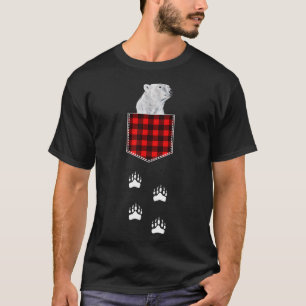 Cute Polar Bear Peeking Out Of Buffalo Plaid Pocke T-Shirt