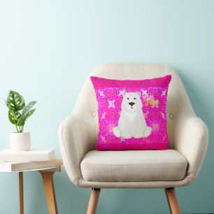 Cute Polar Bear Pink Floral  Cushion