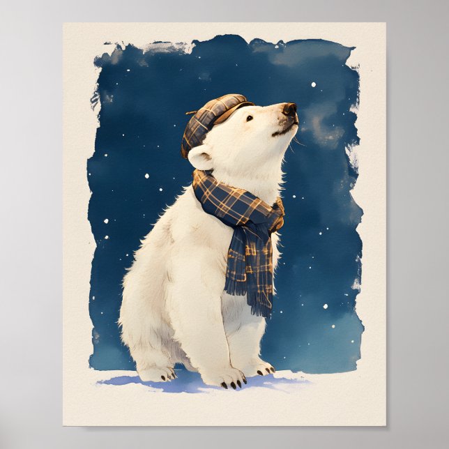 Cute Polar Bear Poster  Animal Nursery Wall Art (Front)