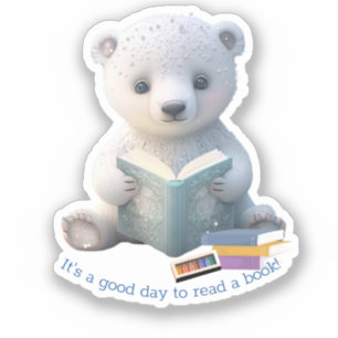 Cute Polar Bear reading a book Custom Cut Vinyl