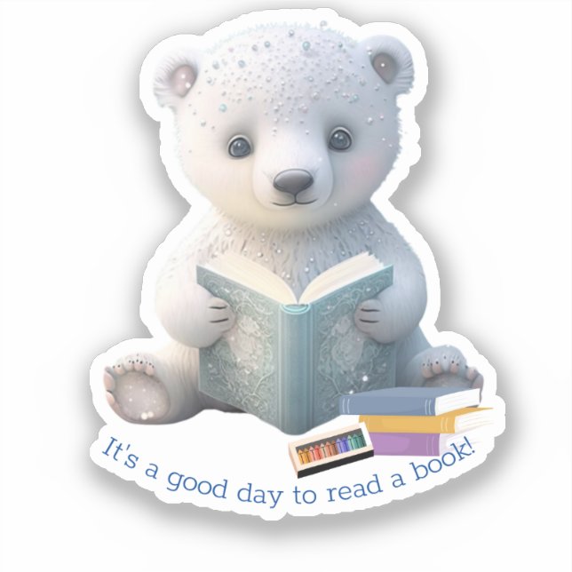 Cute Polar Bear reading a book Custom Cut Vinyl (Front)