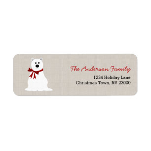 Cute Polar Bear Red Bow Christmas Address Label