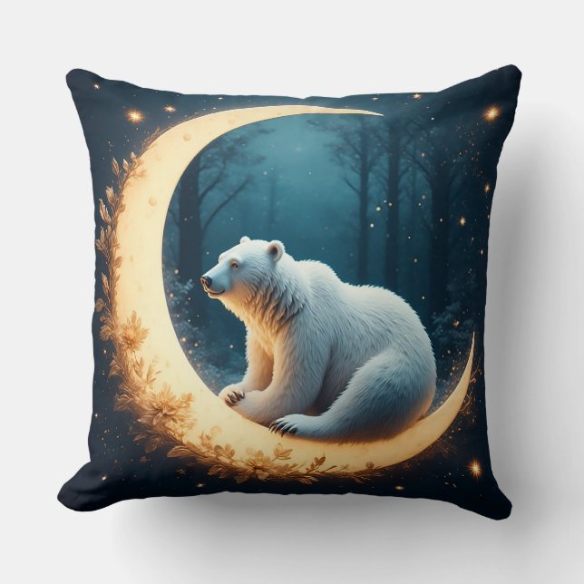 Cute Polar Bear Resting Under a Starry Night Sky Cushion (Front)