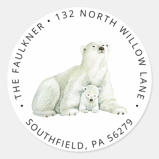 Cute Polar Bear Return Address Classic Classic Round Sticker (Front)
