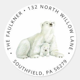 Cute Polar Bear Return Address Classic Round Sticker