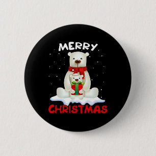 Cute Polar Bear Scarf Merry Christmas Xmas Holiday 6 Cm Round Badge