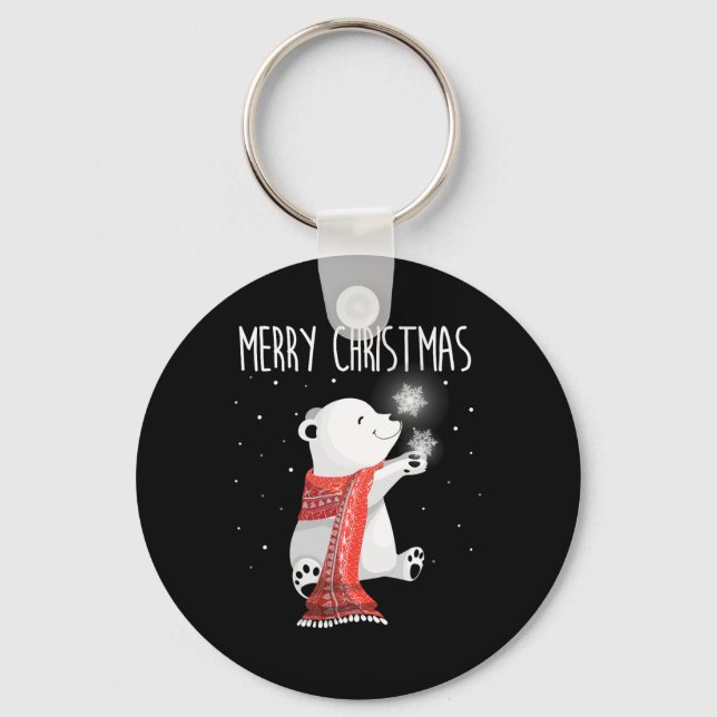 Cute Polar Bear Scarf Merry Christmas Xmas Holiday Key Ring (Front)