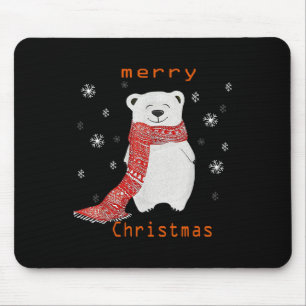 Cute Polar Bear Scarf Merry Christmas Xmas Holiday Mouse Pad