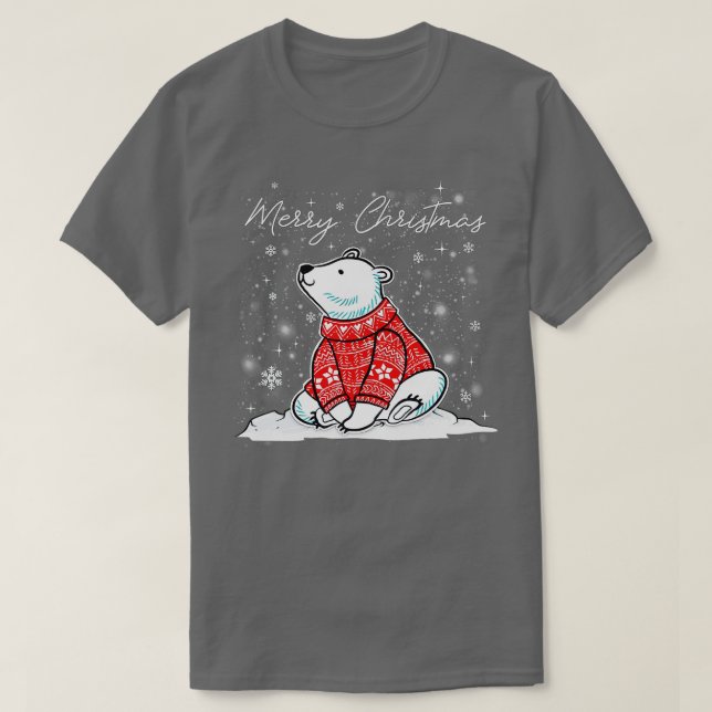 Cute Polar Bear Scarf Merry Christmas Xmas Holiday T-Shirt (Design Front)