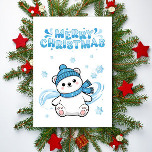 Cute Polar Bear Snowflakes Merry Christmas Holiday Card
