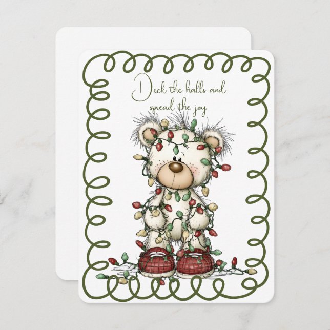 Cute Polar Bear Tangled In Christmas Lights Holiday Card (Front/Back)
