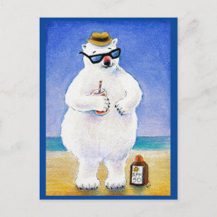 Cute polar bear tropical beach postcard