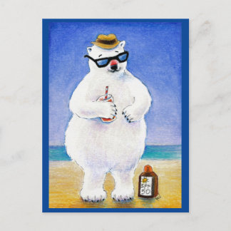 Cute polar bear tropical beach postcard
