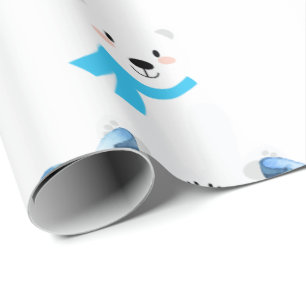 Cute Polar Bear Winter Baby Boy Blue Wrapping Paper