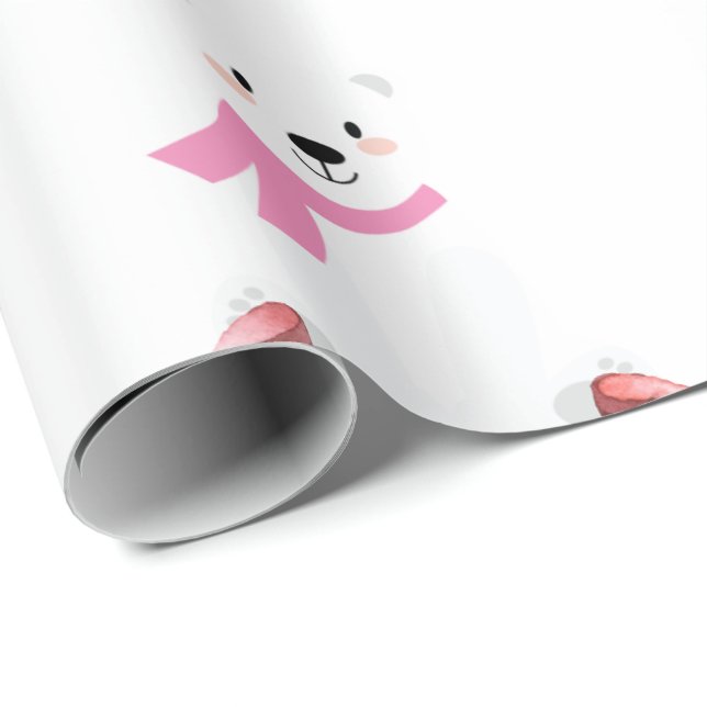 Cute Polar Bear Winter Baby Girl Pink Wrapping Paper (Roll Corner)