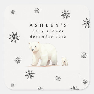 Cute Polar Bear Winter Baby Shower Square Sticker