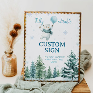 Cute Polar Bear Winter Birthday Custom Sign