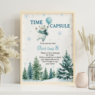 Cute Polar Bear Winter Birthday Time Capsule Sign