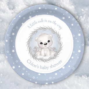 Cute Polar Bear Winter Boy Baby Shower Paper Plate