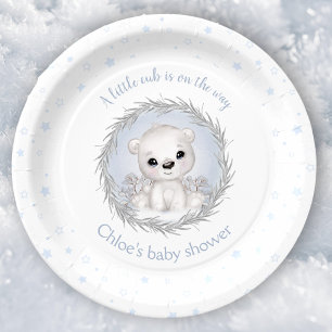 Cute Polar Bear Winter Boy Baby Shower White Paper Plate