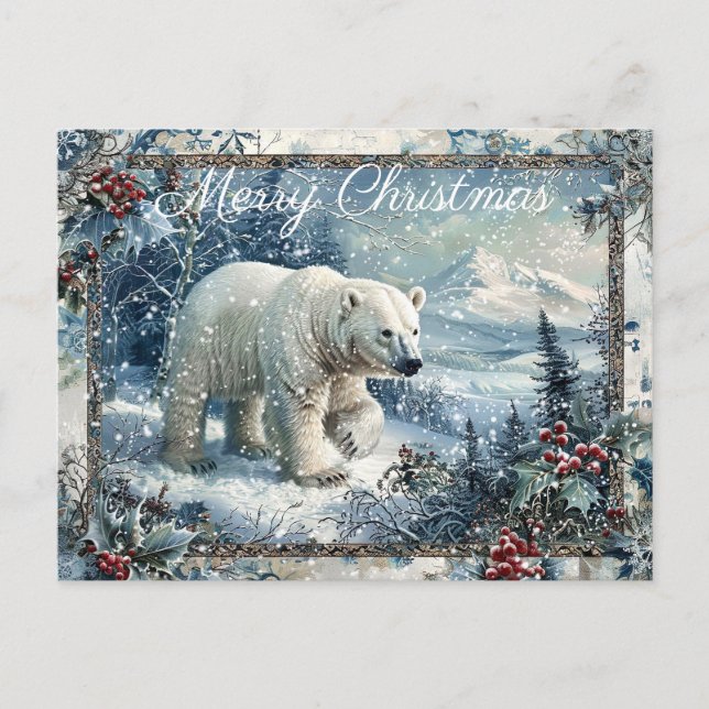 Cute Polar Bear Winter Christmas Holiday Postcard (Front)
