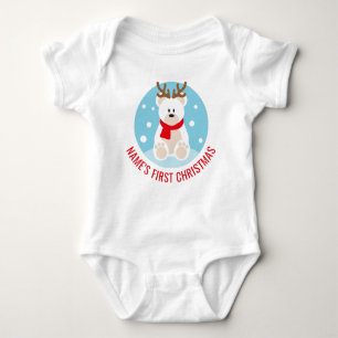 Cute Polar Bear with Antlers - First Christmas Baby Bodysuit