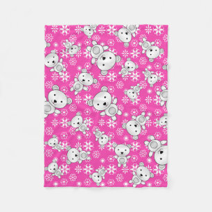 Cute polar bears christmas pink snowflakes fleece blanket