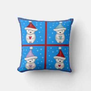 Cute Polar Bears Colourful Christmas Design Cushion