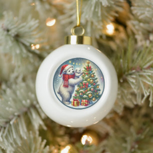 Cute Polar bears Holiday  Ceramic Ball Christmas Ornament