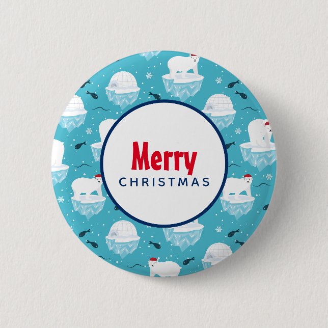 Cute Polar bears in Santa Hats Christmas Pattern 6 Cm Round Badge (Front)