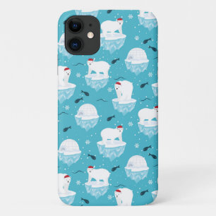 Cute Polar bears in Santa Hats Christmas Pattern Case-Mate iPhone Case