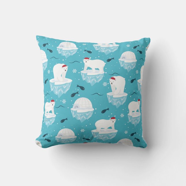 Cute Polar bears in Santa Hats Christmas Pattern Cushion (Front)