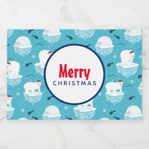 Cute Polar bears in Santa Hats Christmas Pattern Food Label