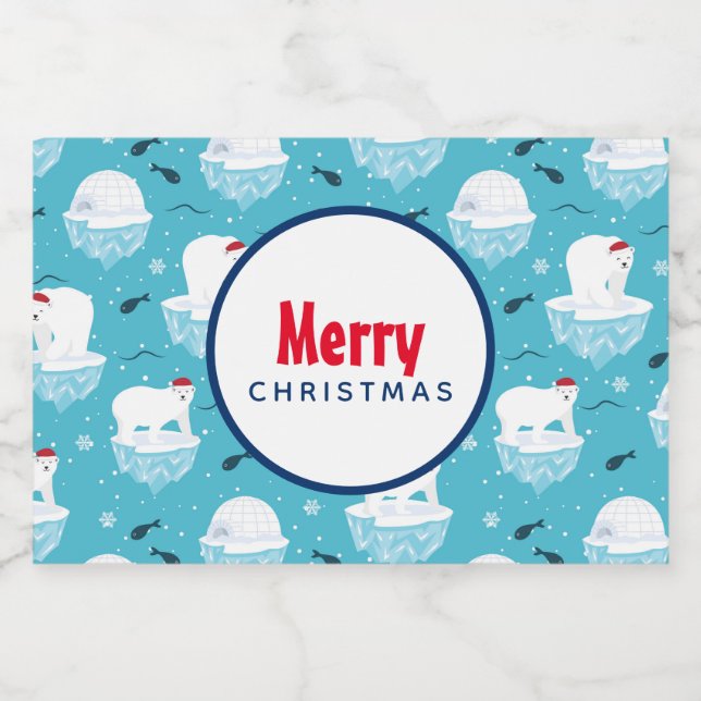 Cute Polar bears in Santa Hats Christmas Pattern Food Label (Single Label)