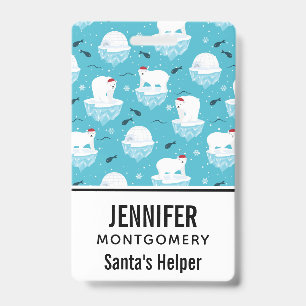 Cute Polar bears in Santa Hats Christmas Pattern ID Badge